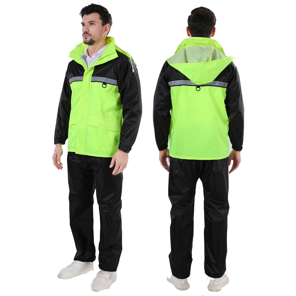 Hi Vis Rain Suit Breathable Raincoat Rain Pants with Reflective Stripes Waterproof Rainwear for Cycling Hiking Outdoor Sports