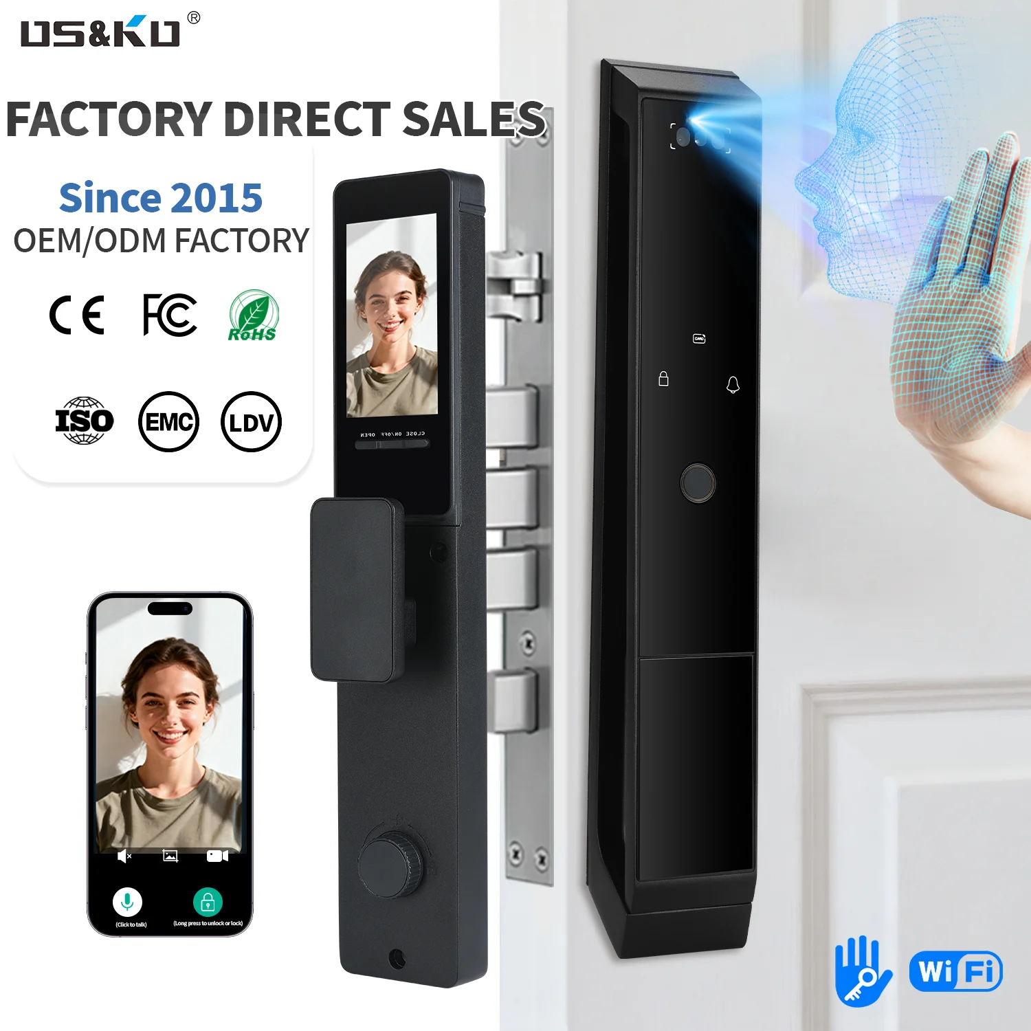 TTLOCK – serrure de porte intelligente WiFi, reconnaissance faciale 3D, serrure électronique, serrure de sécurité avec mot de passe, avec caméra, serrure de porte biométrique pour la maison