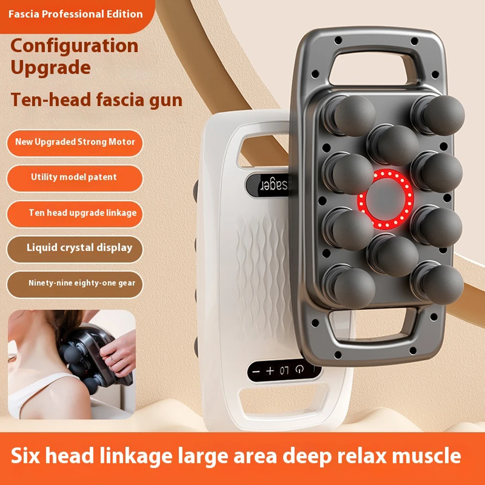 10-Head Deep Tissue Massage Gun High-Frequency Vibration Body Fascia Gun Body Massage Deep Muscle Stimulator Relieve Soreness