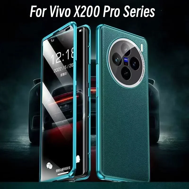 Magnetic Glass Case for Vivo X200 X100 Pro Cases 360° Full Protection Phone Back Cover for Vivo X100S Pro Leather Armor Shell