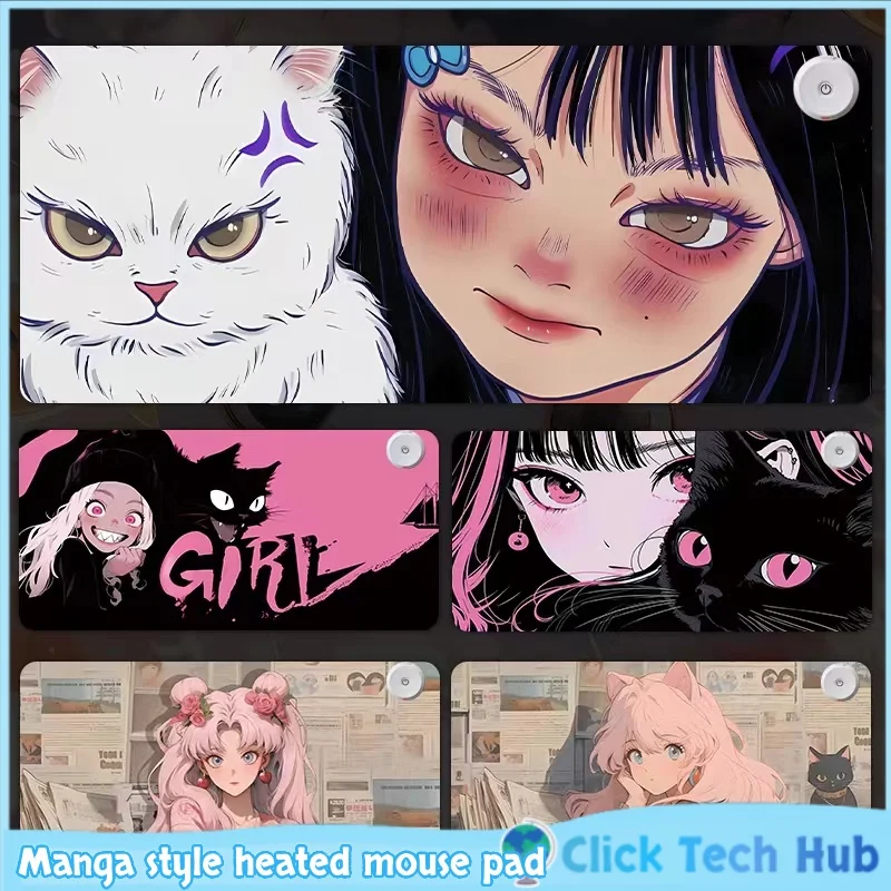 

Manga Style Heated Mouse Pad Oversized Heating Desk Pad Office Warm Hand Desk Pad Cute Sweet Girl Writing Desk Pad Heating Pad