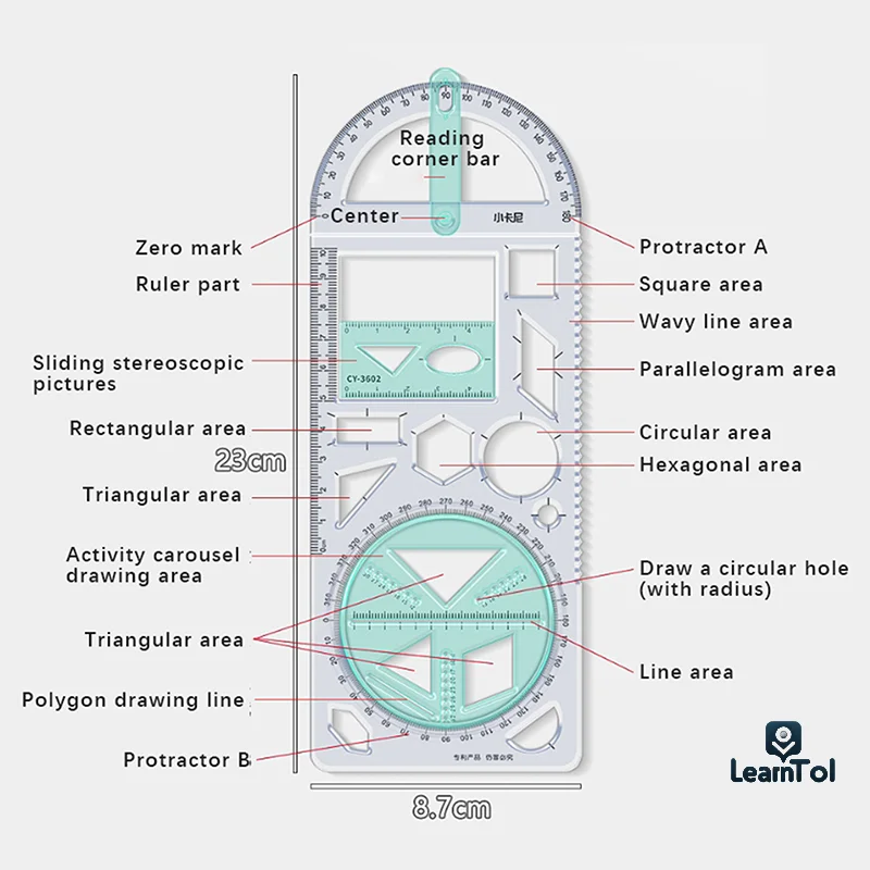 Ruler For School Multifunctional Primary School Drawing Geometric Ruler Triangle Ruler Compass Protractor Measuring Tool