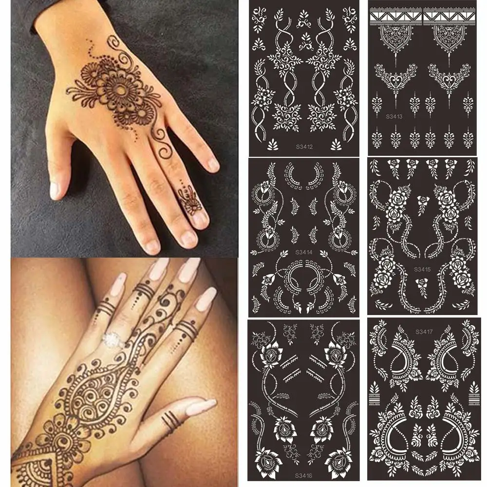 Tattoo Stencil Reusable for Hand Leg Temporary Henna Tattoo Templates for Women Body Art Mehndi Designs Painting Flower Tattoo