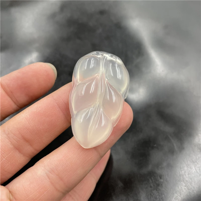 -Crafted Chalcedony Pendant, White Agate Golden Ornament, Medium to Large Size Leaf
