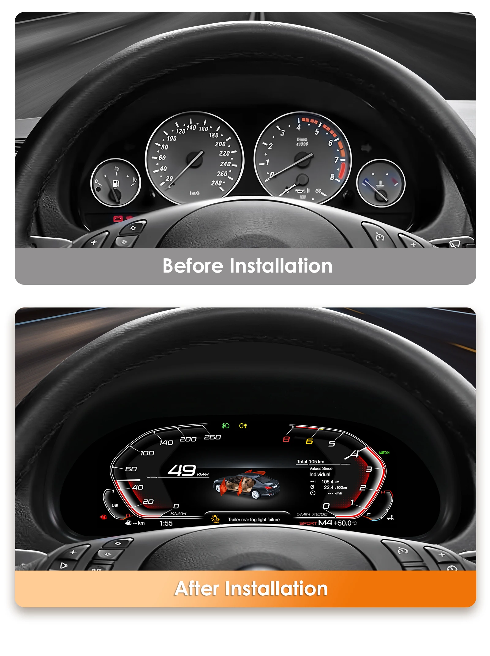 Hizpo 10,25 Zoll Digitales Auto-Armaturenbrett für BMW X5 E53 / 5er Serie E39 1999-2006 Digitales Cluster-Instrumentenanzeige Tachometer – Detail 4