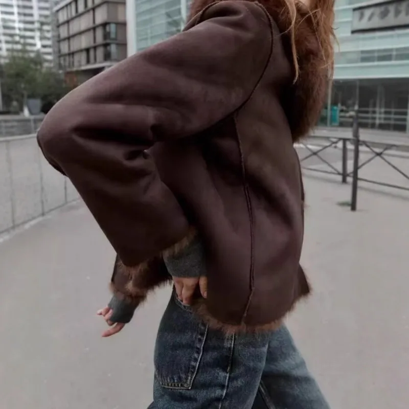 HKSH 2025 شتاء جديد المرأة معطف الفرو فو عكسها واحدة الصدر بدوره إلى أسفل طوق الراقية أنيقة المد سترة دافئة HK15864 #2