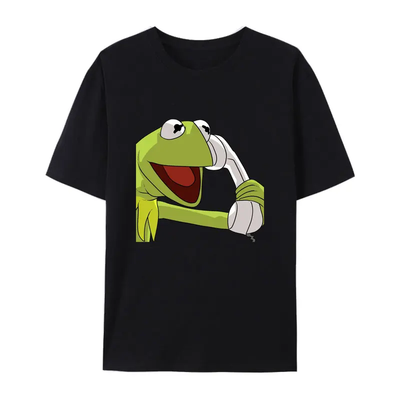 Funny Kermit Meme Hold A Gun Cartoon Cotton Tees Men Women Creative Anime Graphic T Shirts Popular Fashion Hipster Streetwear