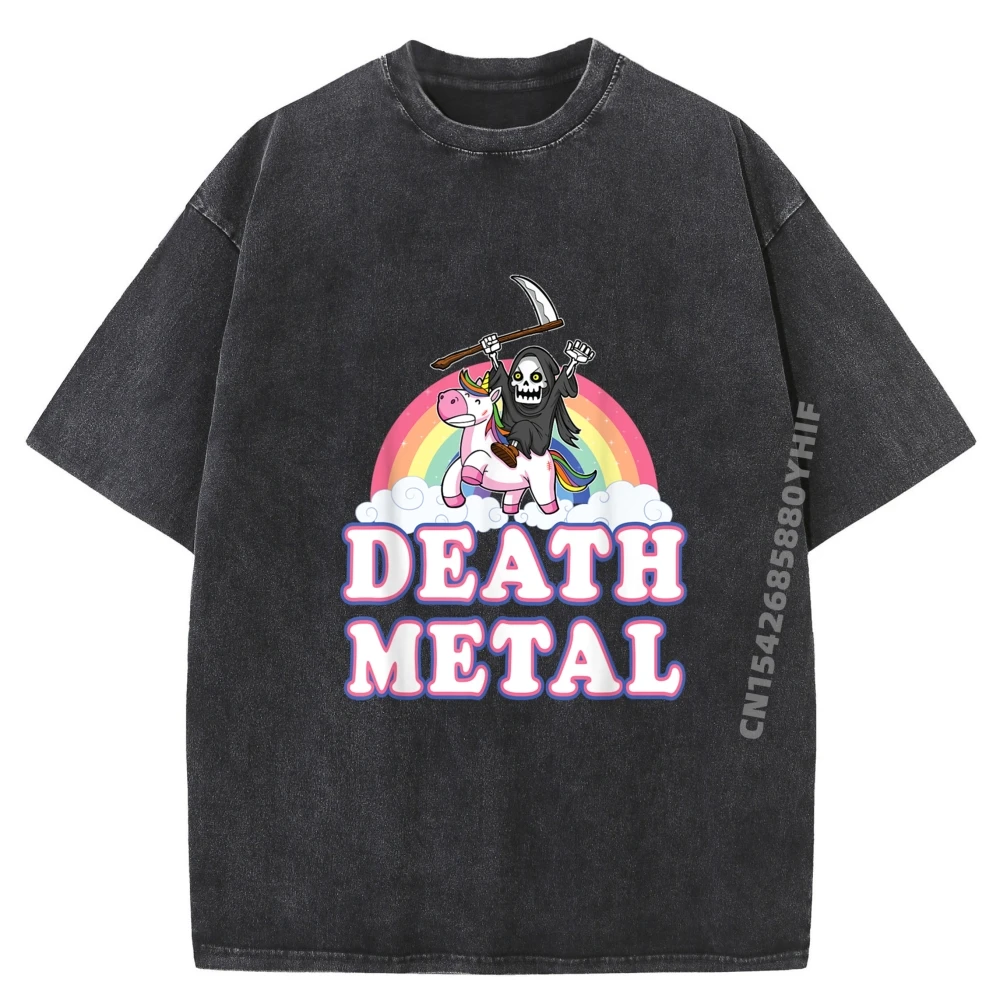 

Funny Rainbow Grim Reaper Unicorn Brand Clothing Summer Washed Tshirts Graphic T-shirts Mens Printed Tops