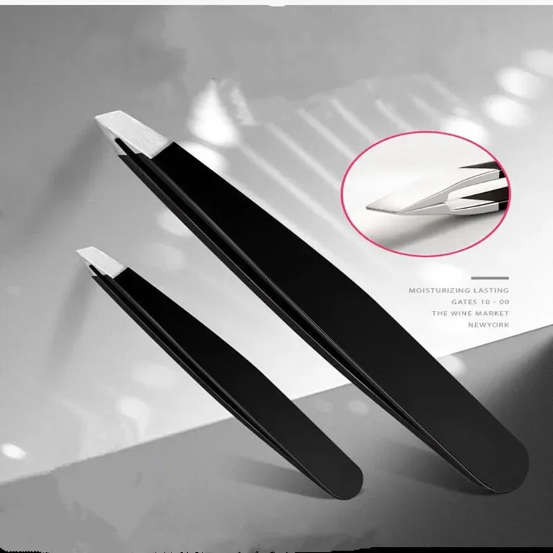 

Black Eyebrow Tweezers Stainless Steel Slant Tip Hair Removal Makeup Tool Kit Eyelashes Extension Double Eyelid Application