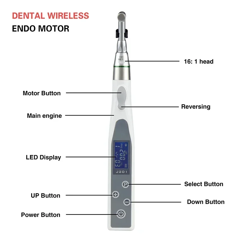 Dental Wireless Endo Motor with LED Lamp EndoMotor 16:1 Dental Reduction Contra Angle Dentist Instrument