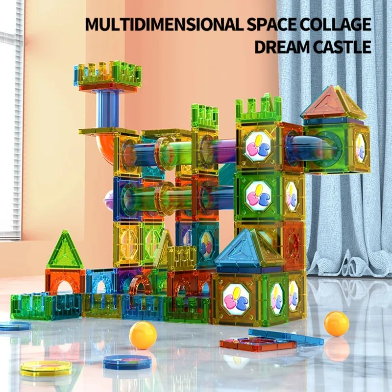 Blocs de construction de carreaux magnétiques légers pour enfants, jouets de construction éducatifs transparents 3D, blocs de course en marbre magnétiques, jouets pour enfants