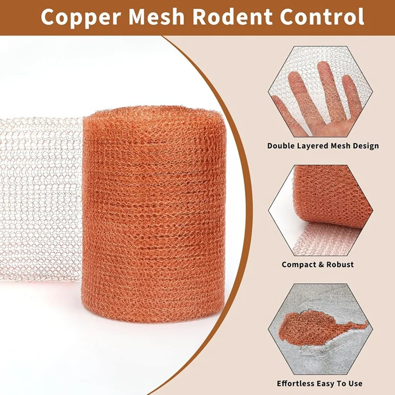 2025 nuevo Kit de Control de roedores de malla de cobre de 4 piezas, rollo de malla de cobre a prueba de herrumbre de 5X33 pulgadas para sellos de jardinería, aberturas de agua