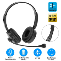 Headset Wireless Bluetooth 5.0 Headset with Noise Cancelling Microphone Ideal for Truck Drivers, Offices, Call Centre Work