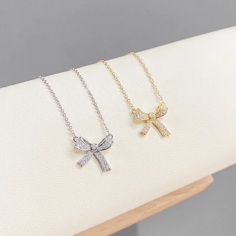 New 925 Sterling Silver Bow Necklace With a Charming Geometric Pendant—The Perfect Birthday Gift for Women, Exquisite Jewelry