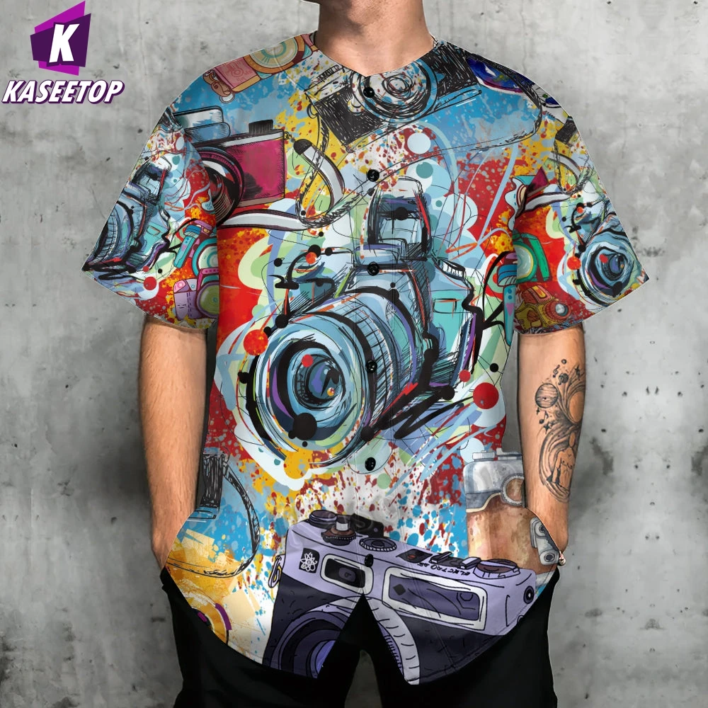 Men's Baseball Jersey Shirt Adult 3D Printing Shirt Camera It's A World Of Cameras Hip Hop Tops T Shirt Streetwear Short Sleeve