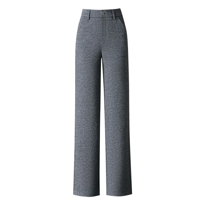 Winter Wool Wide Leg Pants for Women, Thickened, Warm, High Waisted, Slimming Straight Leg Pants with Pockets, Office Work Pants