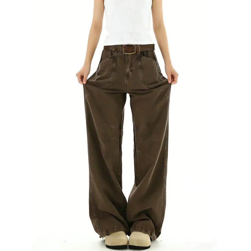 

Мужские джинсы с плиссированными вставками и карманами, однотонные, широкие, прямого кроя, весна-лето