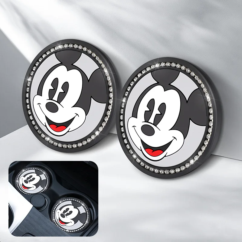 Disney Mickey Minnie Mouse Artificial Diamond Studded Coaster Cartoon Multifunctional in-vehicle Fashion Non-slip Mat Cute Gifts