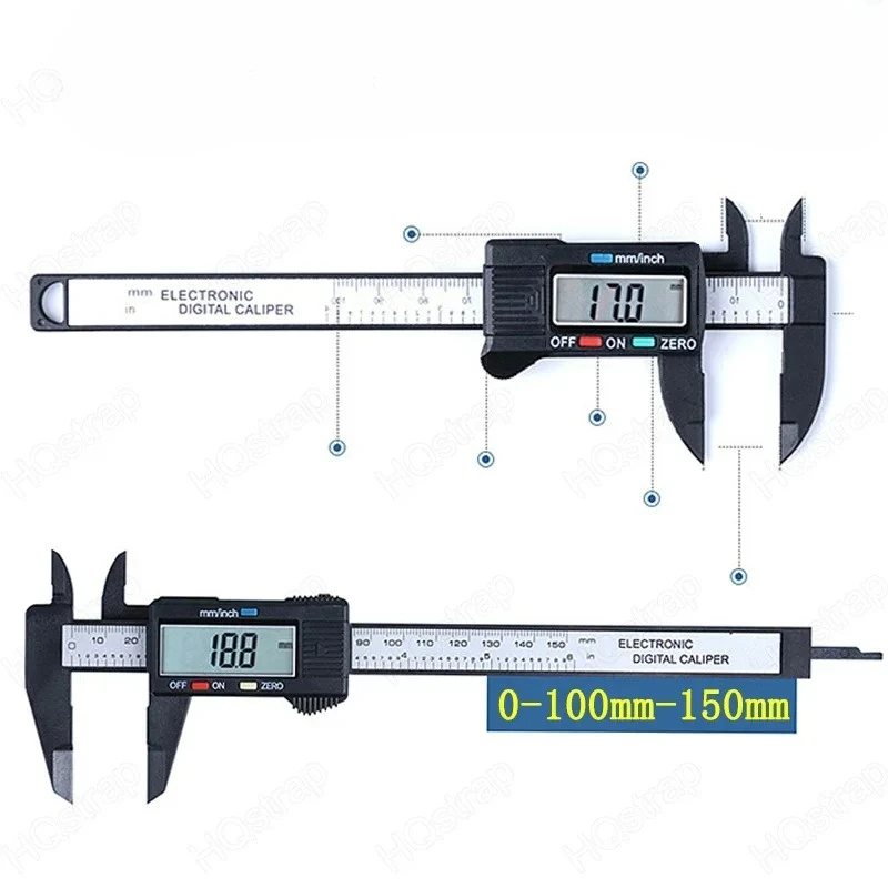 Pied à coulisse numérique en composites de fibre de carbone 150 mm 100 mm, outil de mesure pour la réparation de montres, pied à coulisse à affichage numérique, accessoires de montre