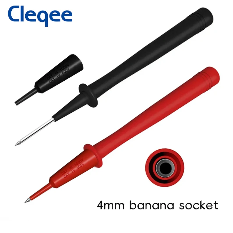 Cleqee P8004 Multimeter Test Probe Pen with 2mm Needle Nickel Plated Copper Pins to 4mm Banana Socket Red/Black