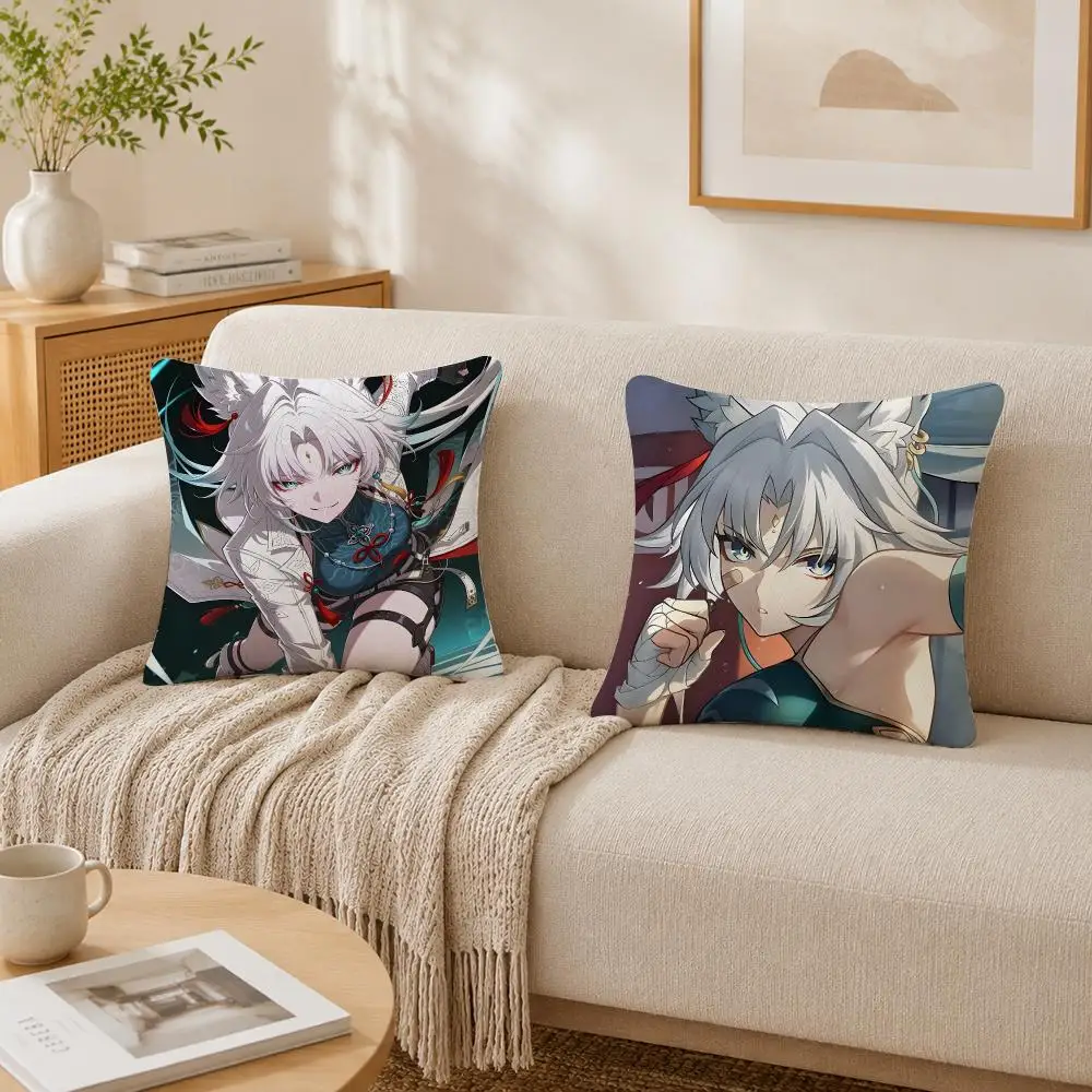 Feixiao H-Honkai Star Rail Cushion Cover Plush Decorative Pillow Case With Hidden Zipper Cutecore Room Decor For Home