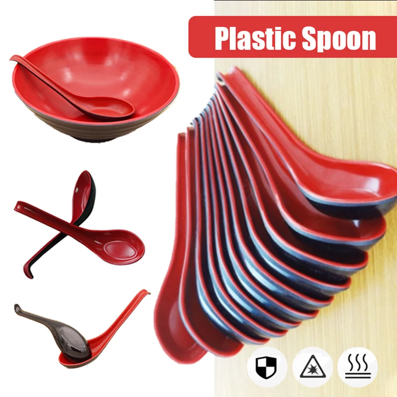 

10/20pcs Red snd Black Soup Spoons Anti-scalding Shatterproof Imitation Porcelain Tableware Restaurant Kitchen Tools Wholesale