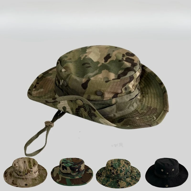 Outdoor Camouflage Round Edged Sun Shading Fisherman Hat for Men, Outdoor Hiking and Mountaineering Big Eave Hat
