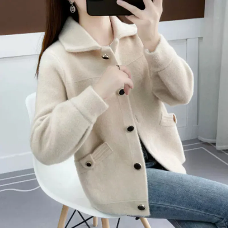 

Ранняя осень, женское норковое бархатное пальто, новинка 2026, женский свободный вязаный кардиган, куртка-джокер, весеннее пальто