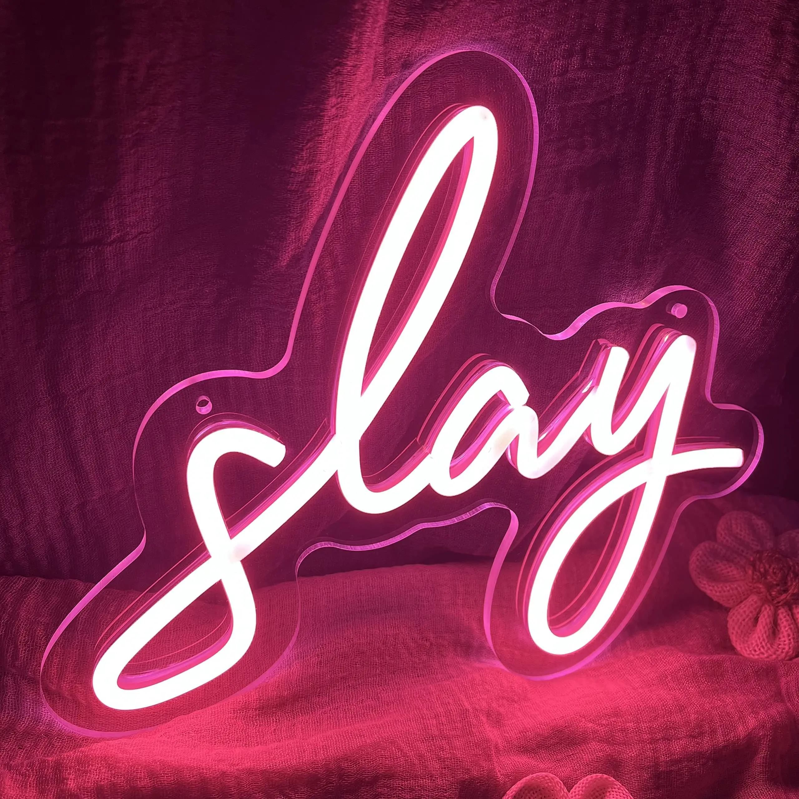 White Slay Neon Wall Decor, iluminação ajustável, luz LED, quarto, estética, dormitório, Y2k, bonito Bratz Decoração do quarto