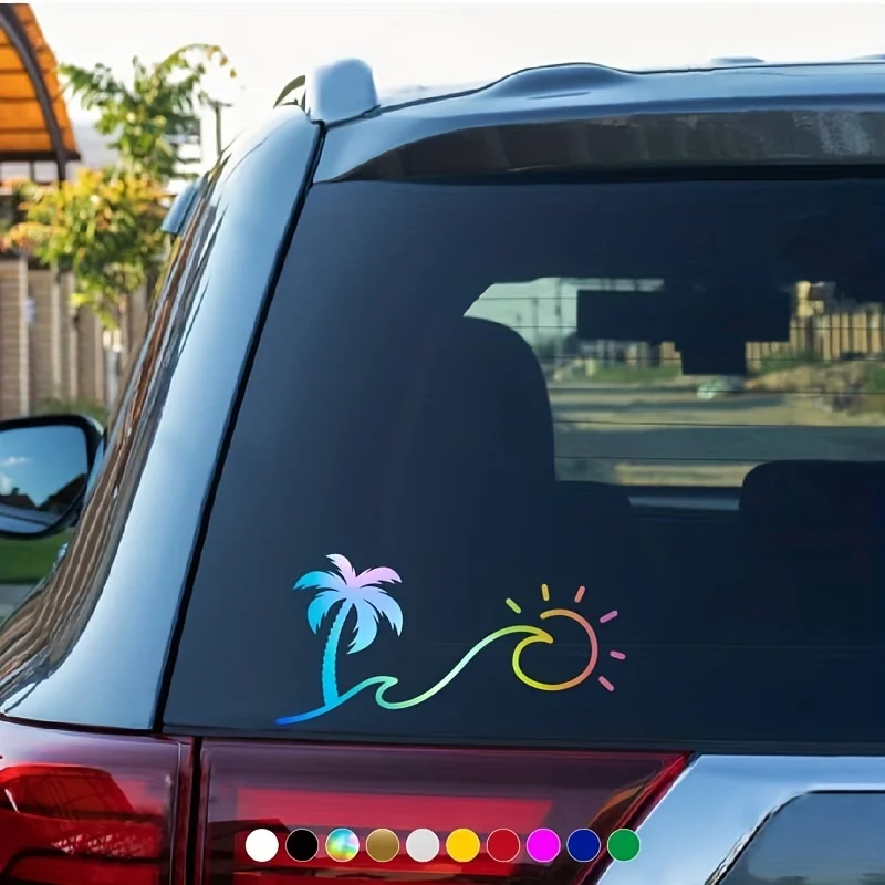 1pc Tropical Palm Tree Sun Wave Weather Resistant Vinyl Sticker for Car Truck SUV Motorcycle Decor view 4
