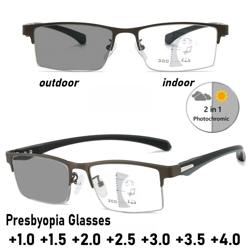 

Men's Business Progressive Multifocal Presbyopia Glasses Photochromic Reading Glasses High Definition Anti-Blue Light Glasses