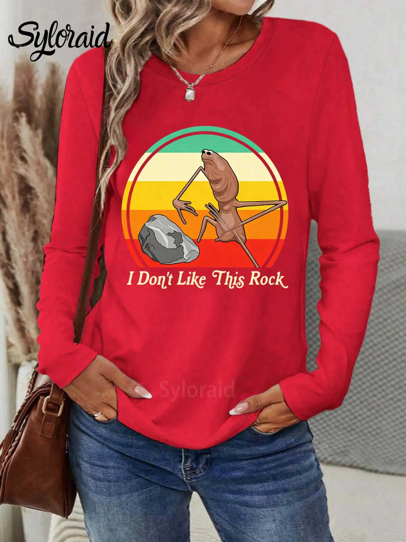 여성용 긴 소매 티셔츠, Marcus The Worm Meme 티셔츠 패션 라운드 넥 캐주얼 탑 모든 계절에 적합