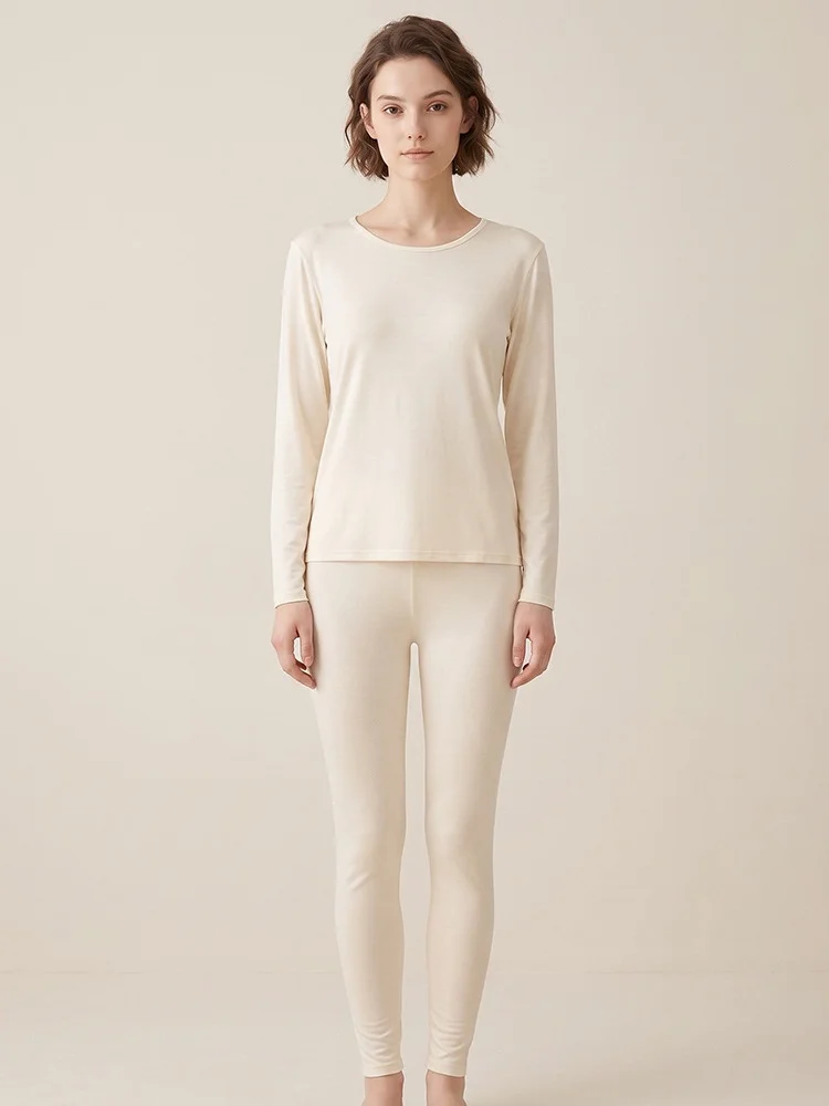 Birdtree, 100% Real Silk Undershirt Leggings Set, Women Long Sleeve Shirt, Elastic Waist Soft Pants, 2026 Autumn New S69605JF