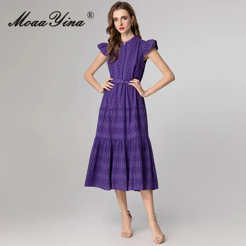 فستان نسائي عصري جديد لخريف 2025 من MoaaYina مع ياقة واقفة، برباط مجوف، مزاج، فستان متوسط الطول ﻿