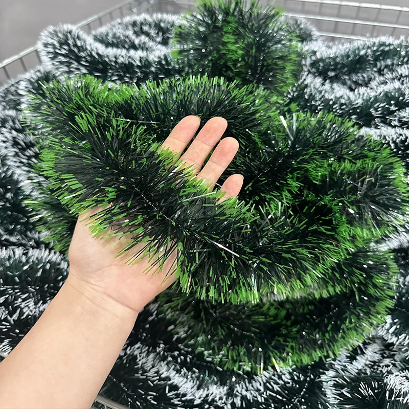 Thickened Encrypted Christmas Tinsel Garland Green White Edge Snow Decorative Ribbon Holiday Scene Arrangement Party Ornaments