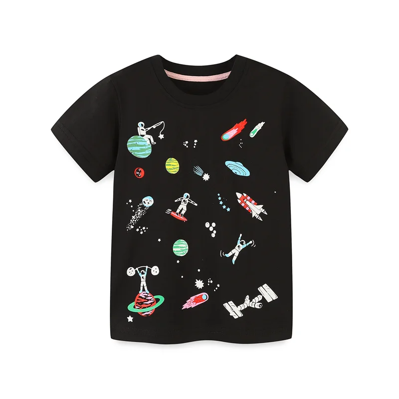 Zeebread Cartoon Rockets Spaceship Girls Tees For Summer Short Sleeve Children's Clothing  Print Cute Kids Shirts  Tops