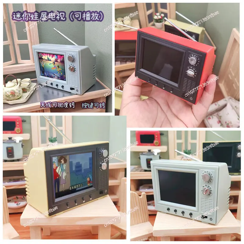 

Mini Real Working TV for Mini Kitchen, Tiny Retro Television Kids Play Food Toy, Pretend Play Gift