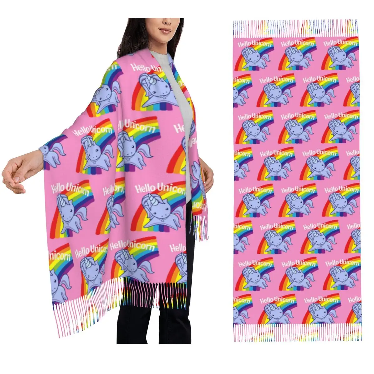 Hello Unicorn Scarf Tassel Scarves Women Soft Warm Shawls and Wraps Large Fall Winter Shawl Wrap