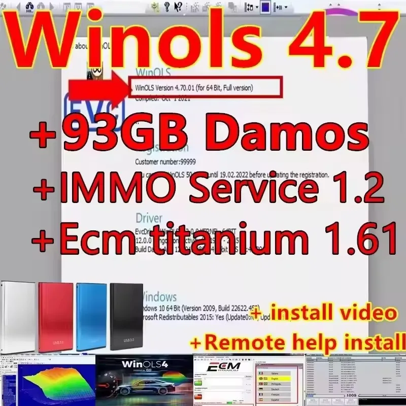 

4 en 1 Winols 4.7 completamente activado + 108GB Damos Windows 7 10 11 No virtual multilingüe + ECM TITANIUM 1.61 + herramienta