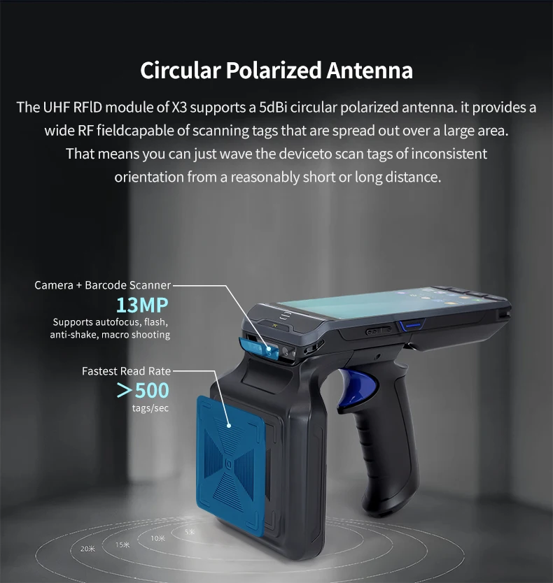 TC55-UHF-2D PDA Mobile Data Terminal UHF RFID QR Code Scanner 4+64GB Android 13 Bluetooth Wifi Network for Warehousing Inventory