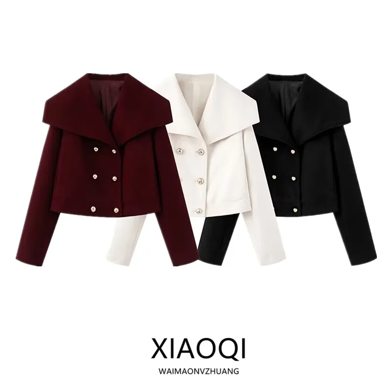 

Faionable двубортное пальто из смешанного волокна для женщин, осень-зима, Новое поступление, универсальный дизайн, однотонный свободный крой