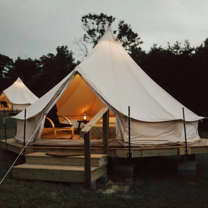 

Outdoor Canvas Tent Waterproof 4 Seasons Beige Cotton Canvas Camping Bell Tent With Stove Jack
