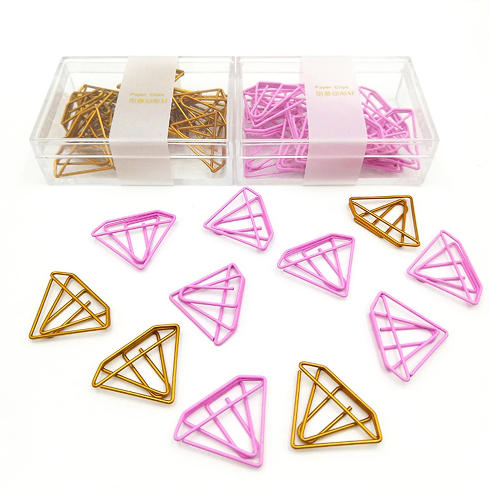 

15Pcs Pink Diamond Shape Paper Clips Durable Plastic Creative Stationery School Supplies Office Accessories Holders