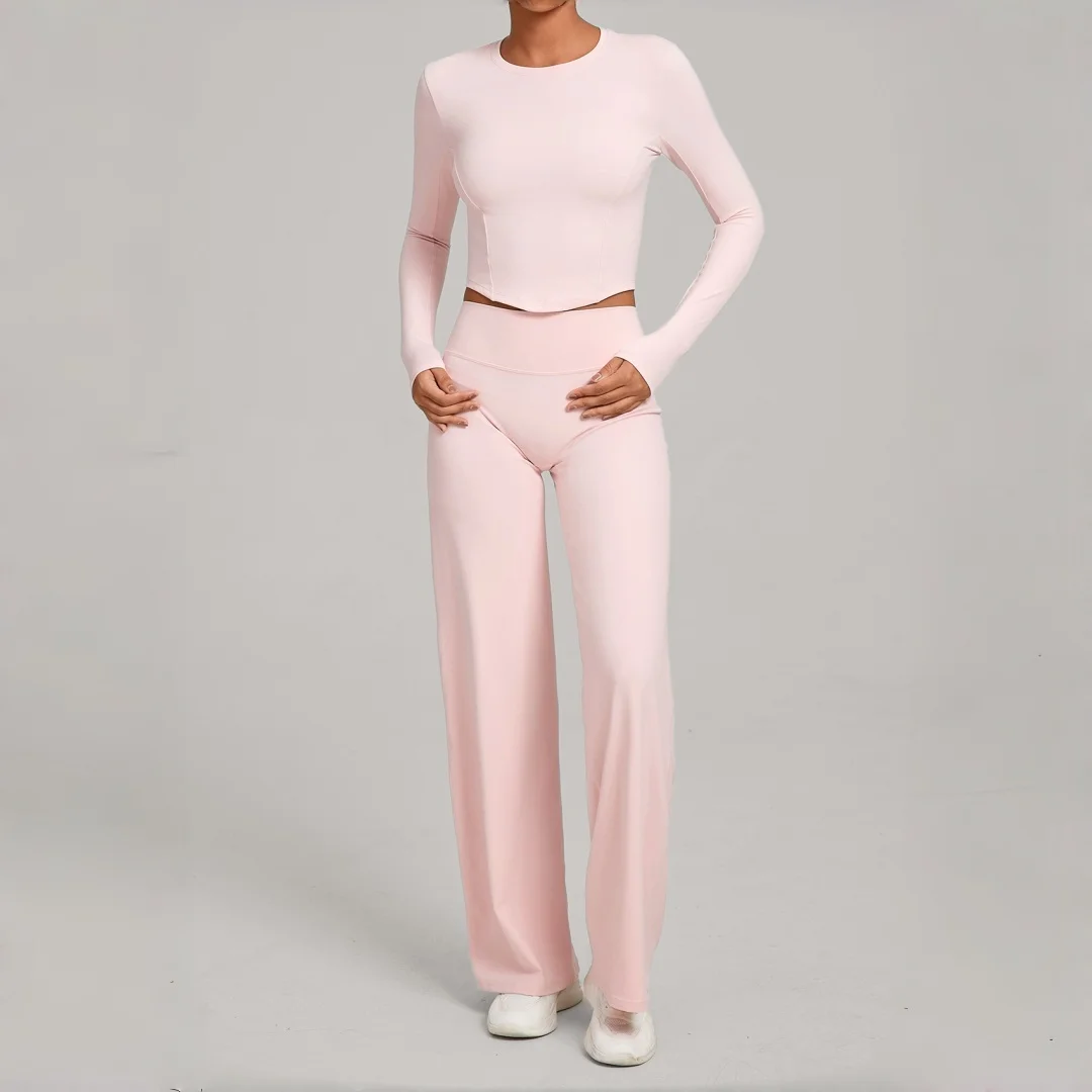 

Women's Long Sleeves Pants Yoga 2-piece Set High Waist Peach Hip Fitness Suit Winter Running Yoga Workout Clothes Gym Sportswear