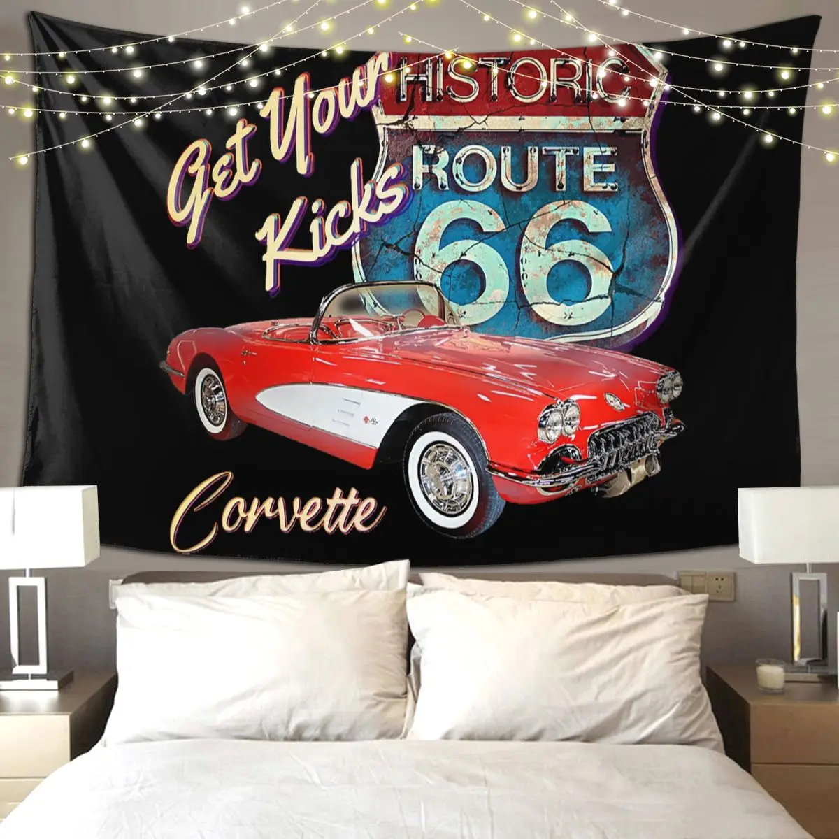 1956 Chevy-Bel Air Car Street Hot Rod Antique Route 66 Tapestry Art Wall Hanging Aesthetic Home Decoration Tapestries Bedroom