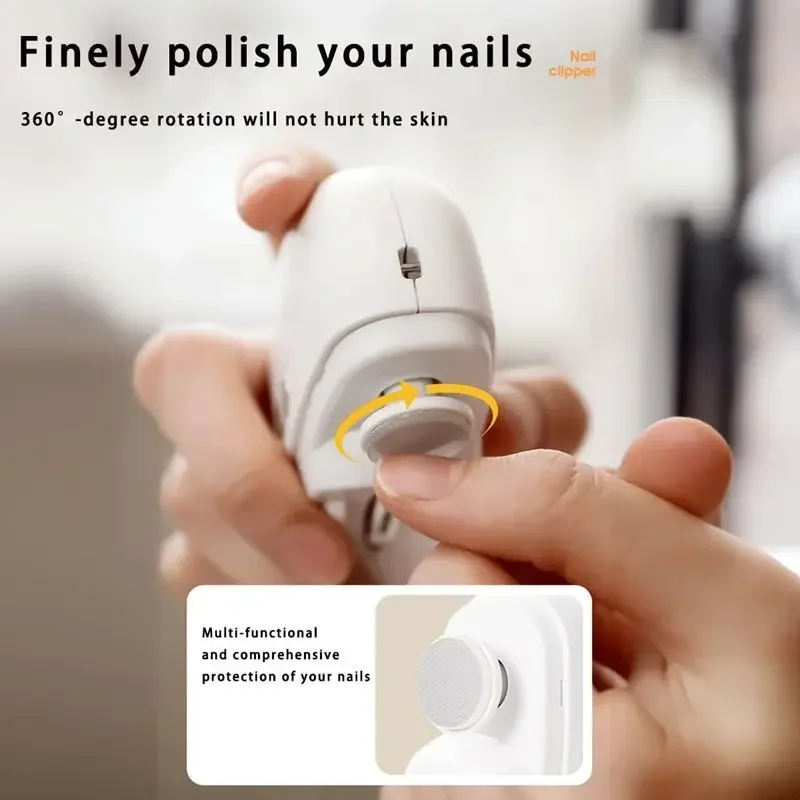 Electric Automatic Nail Clipper with Light Fingernail Cutter and Polisher USB Rechargeable Safety Fingernail Trimmer for Baby