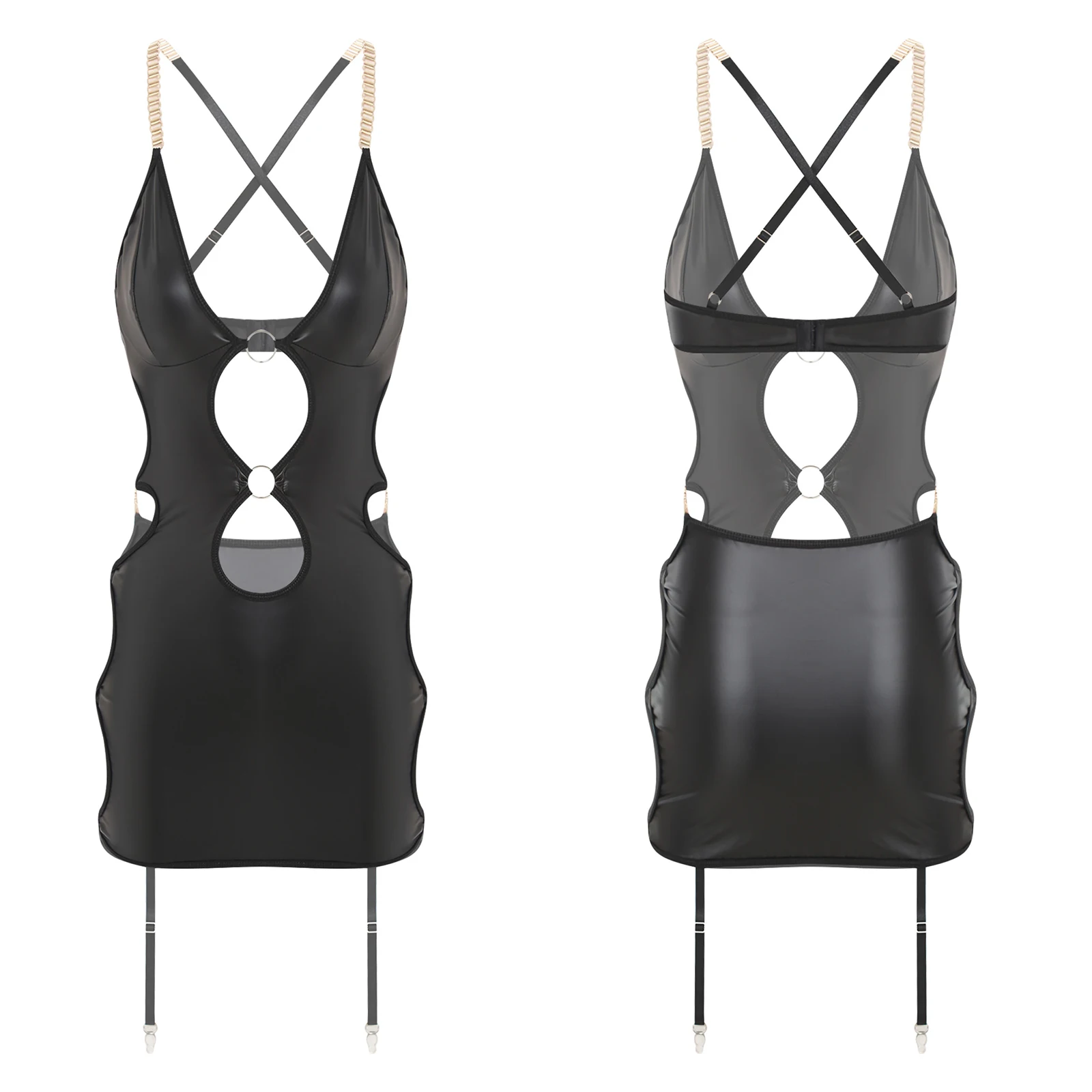 Abito da donna in morbida pelle PU, abito a tubino con fionda senza schienale, mini abito aderente, indumenti da notte, abiti da club, camicie da notte