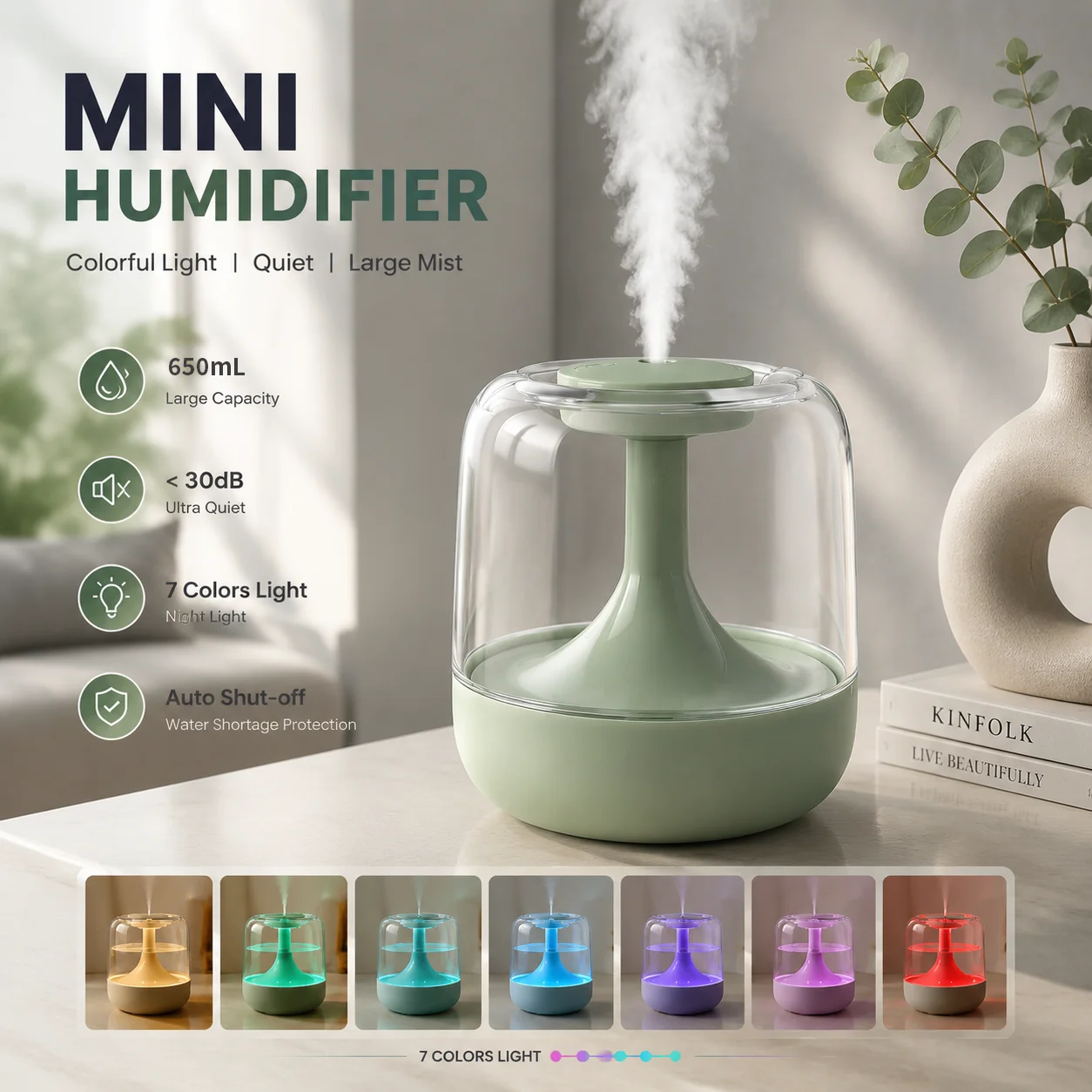 Mini-Luftbefeuchter, klein, leise, mit großem Sprühnebel, Aromatherapie-Gerät für Schlafzimmer, USB, Büro, Desktop-Luftbefeuchter