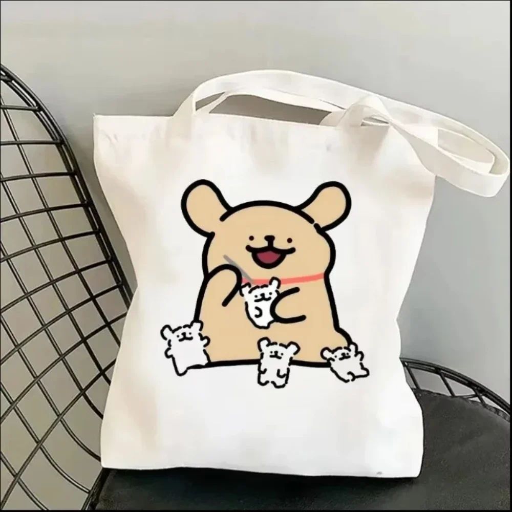 1pc Cartoon White Stick Figure Puppy Canvas Tote Bag Reusable EcoFriendly Shopper Purse Bag Spacious Commute Daily Use Gift