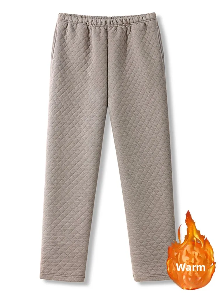 Men's Winter Thickened Warm Cotton Lined Slim Fit Long Pants Loose Fitting Inner Wear Trousers Polyester Fiber Home Clothes
